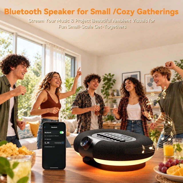 Alt view image 2 of 7 - Bluetooth Speaker with Galaxy Projector Night Light, 8 White Noise Timer | 8 Projection Films Ceiling Projector for Bedroom Adjustable 360° Rotation, Nature Sounds Auto-off, 6.0 Bluetooth Dual Speaker