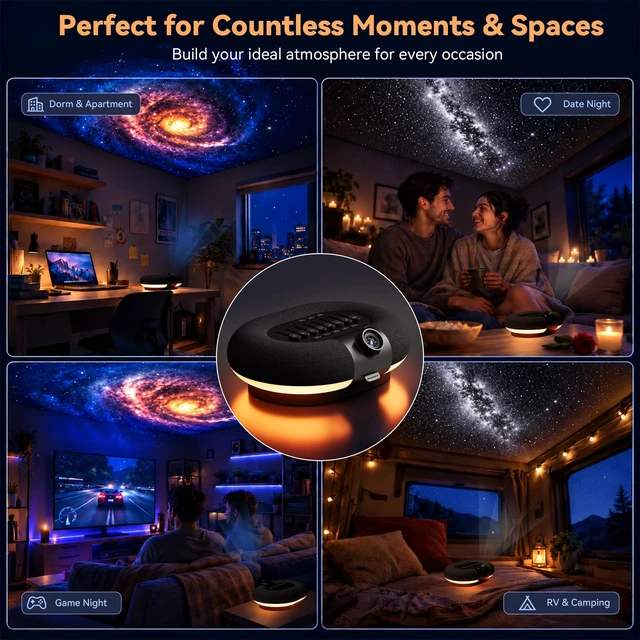 Alt view image 6 of 7 - Bluetooth Speaker with Galaxy Projector Night Light, 8 White Noise Timer | 8 Projection Films Ceiling Projector for Bedroom Adjustable 360° Rotation, Nature Sounds Auto-off, 6.0 Bluetooth Dual Speaker