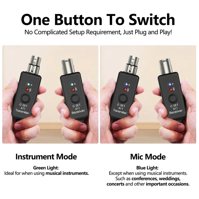Alt view image 4 of 6 - A11 2.4GHz Wireless XLR Transmitter and Receiver 4 Channels (2TX + 1RX) | 4 Channels,Plug-on XLR Mic Adapter,Wireless Mic System for Dynamic/Condenser Mics, Audio Mixer, DSLR Camera,PA System