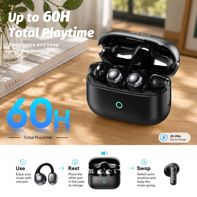 Alt view image 7 of 13 - PAXA 2-in-1 Open-Ear Clip-on Headphones with in-Ear Earbuds, Dual-Mode | Wireless Earbuds Bluetooth 6.0, Open Ear Comfort and In-Ear Focus, 60H Play, Idea for Work Running Fitness Daily Use