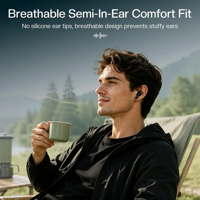 Alt view image 7 of 14 - Black Long Battery Life Wireless Earbuds Budget for iPhone Android | Stereo Bass,Semi In Ear Budget Wireless Bluetooth Earbuds Long Battery Life Ear Buds Elegant Cheap Wireless Bluetooth Earbuds