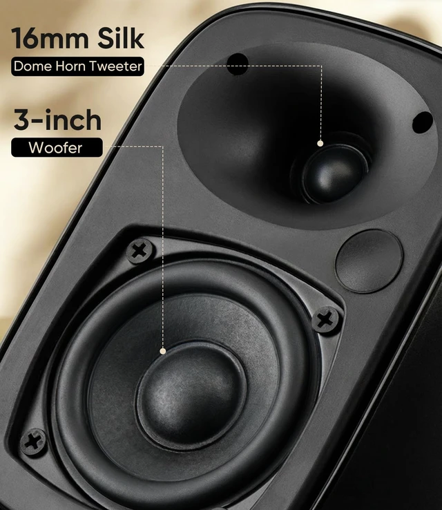 Alt view image 2 of 6 - RIOWOIS 25W*2 Powered Bookshelf Speakers for Turntable | Bluetooth, TV ARC, Optical, AUX Inputs; Stereo Speakers for Record Player, TV