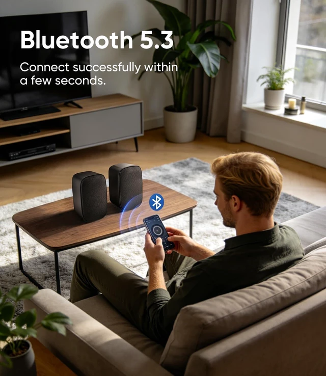 Alt view image 3 of 6 - RIOWOIS 25W*2 Powered Bookshelf Speakers for Turntable | Bluetooth, TV ARC, Optical, AUX Inputs; Stereo Speakers for Record Player, TV