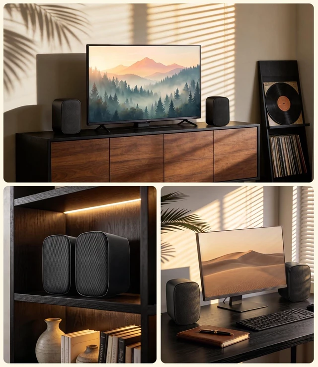 Alt view image 5 of 6 - RIOWOIS 25W*2 Powered Bookshelf Speakers for Turntable | Bluetooth, TV ARC, Optical, AUX Inputs; Stereo Speakers for Record Player, TV
