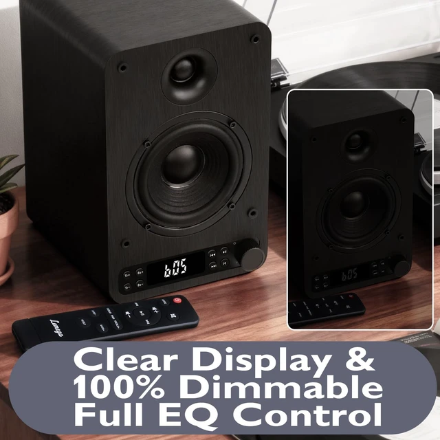 Alt view image 3 of 7 - LEMEGA Core X1 Active Bookshelf Speakers, 40W Stereo, HDMI ARC, Bluetooth | Optical, RCA, AUX & USB inputs, dimmable LED display, bass and treble control, remote included, matched 4in drivers, 40W