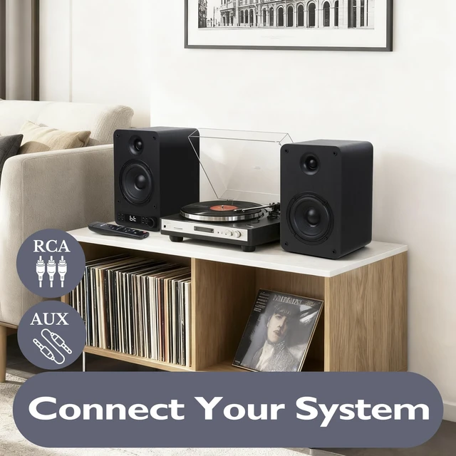 Alt view image 4 of 7 - LEMEGA Core X1 Active Bookshelf Speakers, 40W Stereo, HDMI ARC, Bluetooth | Optical, RCA, AUX & USB inputs, dimmable LED display, bass and treble control, remote included, matched 4in drivers, 40W