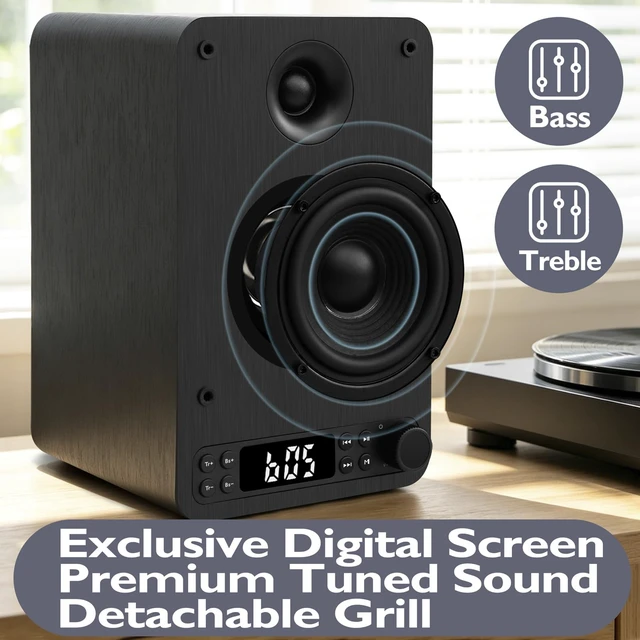 Alt view image 5 of 7 - LEMEGA Core X1 Active Bookshelf Speakers, 40W Stereo, HDMI ARC, Bluetooth | Optical, RCA, AUX & USB inputs, dimmable LED display, bass and treble control, remote included, matched 4in drivers, 40W