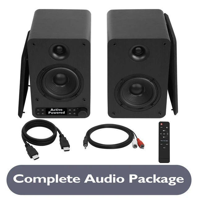 Alt view image 7 of 7 - LEMEGA Core X1 Active Bookshelf Speakers, 40W Stereo, HDMI ARC, Bluetooth | Optical, RCA, AUX & USB inputs, dimmable LED display, bass and treble control, remote included, matched 4in drivers, 40W