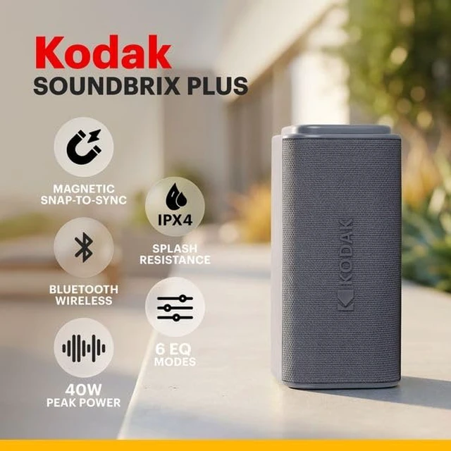 Alt view image 2 of 7 - KODAK SOUNDBRIX Plus 2 in 1 Splittable Magnetic Dual Portable Wireless Bluetooth Speaker Stackable Mono-to-Stereo Sound 8H Playtime IPX4 Splash Resistant Soundbar for Home Outdoor Travel Grooving Gray
