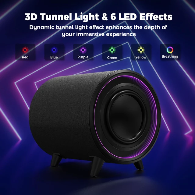 Alt view image 4 of 7 - LITTOAK Powered Subwoofer, 100W Peak Sub with DSP, 6.5 Subs with Infinity Mirror - 3D Tunnel Light, 6 LED Home Theater Subwoofers, 40Hz-250Hz, Class-D Amp, Low Pass dial, Phase Switch