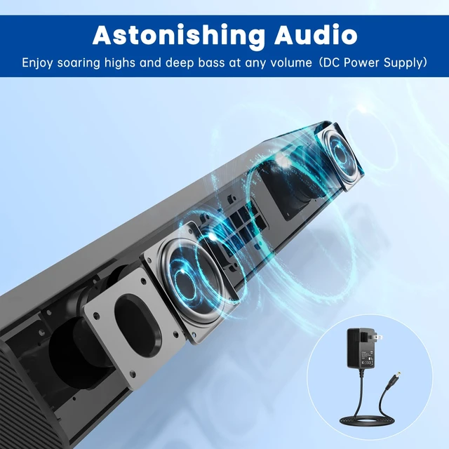 Alt view image 2 of 7 - BESTISAN Sound Bars for TV, PC, Gaming, Monitor, 50 Watts Sound Bar with Bluetooth 5.0/HDMI ARC/Optical/Sub Out/AUX/USB Connections, 3 Audio Modes, Bass Adjustable, 16 Inch, Wall Mountable (Black)