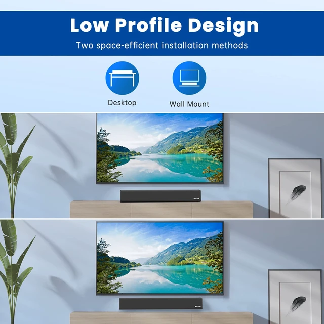 Alt view image 5 of 7 - BESTISAN Sound Bars for TV, PC, Gaming, Monitor, 50 Watts Sound Bar with Bluetooth 5.0/HDMI ARC/Optical/Sub Out/AUX/USB Connections, 3 Audio Modes, Bass Adjustable, 16 Inch, Wall Mountable (Black)