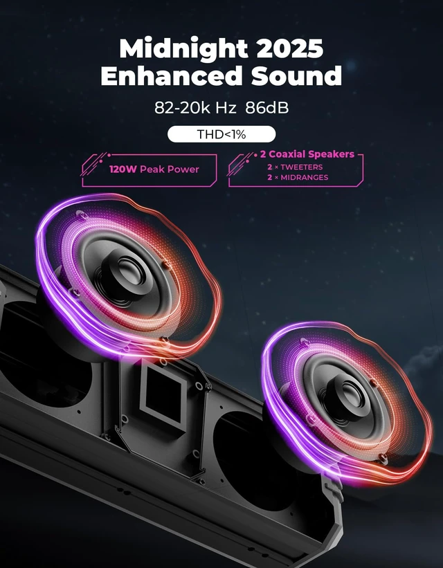 Alt view image 2 of 7 - 2025 Midnight 40 16-inch UTV Sound Bar, IP65 Water-Resistant | Golf Cart Sound Bar, ATV Speaker Wireless with RGB, SxS Soundbar Compatible with Polaris RZR Can-Am, Fits/ 1-2 in Roll Bar