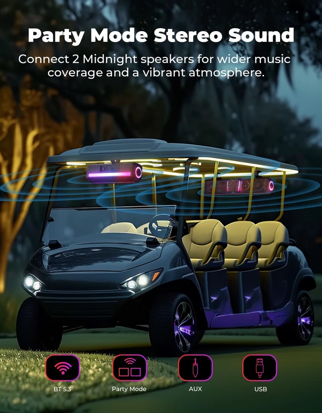 Alt view image 4 of 7 - 2025 Midnight 40 16-inch UTV Sound Bar, IP65 Water-Resistant | Golf Cart Sound Bar, ATV Speaker Wireless with RGB, SxS Soundbar Compatible with Polaris RZR Can-Am, Fits/ 1-2 in Roll Bar