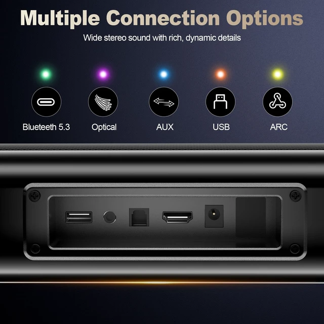 Alt view image 5 of 7 - TOVZAIX Sound Bar, 100W Sound Bar for Smart TV with Bluetooth 5.3/ARC/Opt/AUX, 2-in-1 Detachable Home Soundbar, 3 Equalizer Modes, Surround Sound & Bass Effect, TV Speaker for TV/PC/Gaming/Projectors