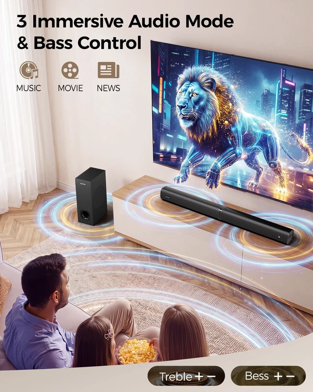 Alt view image 6 of 7 - SunTrok Karaoke Soundbar with Subwoofer for TV and 2 Wireless Microphones | 2.1CH Surround Sound System, TV Soundbar Speaker with Microphones, Home Theater, Bluetooth 5.3, HDMI ARC, Optical, AUX