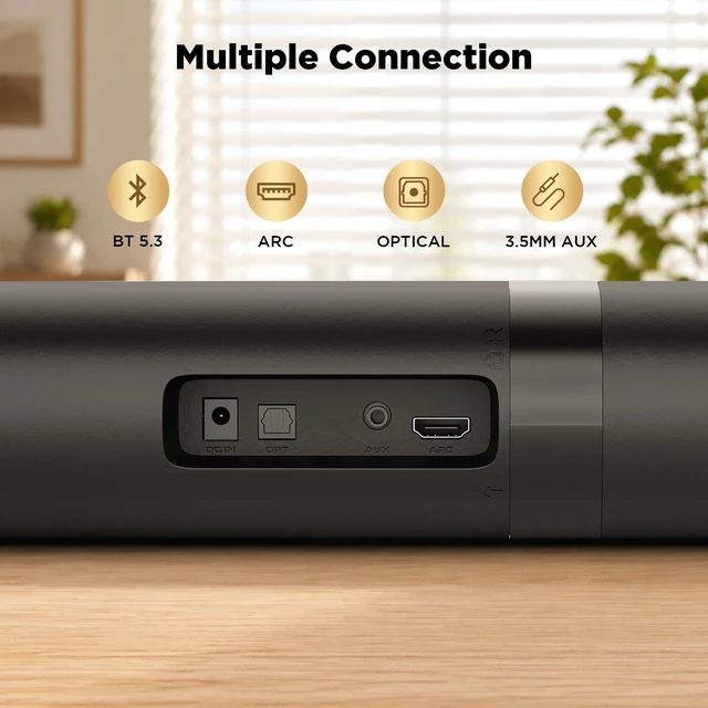 Alt view image 4 of 7 - MZEIBO Sound Bar with Subwoofer, 120W Peak 2.1 CH Detachable Soundbar for TV, 2-in-1 Home Theater Audio System with DSP, Bluetooth 5.3, HDMI ARC, Optical & AUX for Movies, Music & Gaming