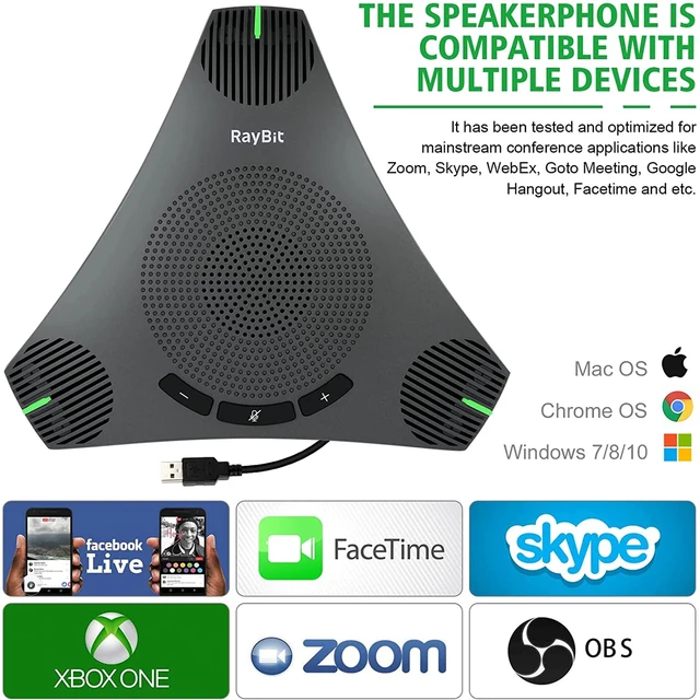 Alt view image 7 of 7 - USB Speakerphone with Dual Hub - Conference Room Omnidirectional Microphone and Speaker, Computer Speakers with Microphone for Home Office, 360° Voice Pickup & Noise Reduction Mics for 8-10 People