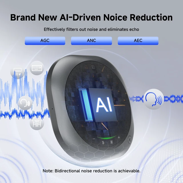 Alt view image 3 of 7 - Omni2P Conference Speaker compatible with Zoom 6Mics for 15-20 Participants | Dual 5W Loudspeaker, 3A Noise-Canceling, with Type-c and Dongle BT 5.3, plug and play, 360° Voice Pickup distance 13-20 ft