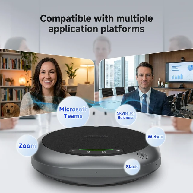 Alt view image 5 of 7 - Omni2P Conference Speaker compatible with Zoom 6Mics for 15-20 Participants | Dual 5W Loudspeaker, 3A Noise-Canceling, with Type-c and Dongle BT 5.3, plug and play, 360° Voice Pickup distance 13-20 ft