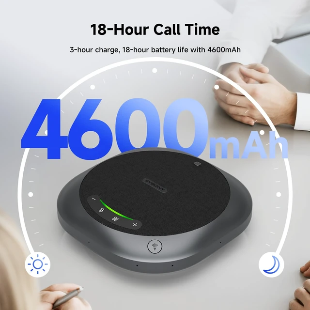Alt view image 6 of 7 - Omni2P Conference Speaker compatible with Zoom 6Mics for 15-20 Participants | Dual 5W Loudspeaker, 3A Noise-Canceling, with Type-c and Dongle BT 5.3, plug and play, 360° Voice Pickup distance 13-20 ft