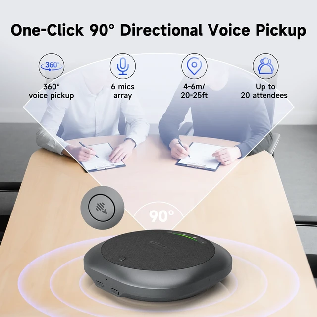 Alt view image 7 of 7 - Omni2P Conference Speaker compatible with Zoom 6Mics for 15-20 Participants | Dual 5W Loudspeaker, 3A Noise-Canceling, with Type-c and Dongle BT 5.3, plug and play, 360° Voice Pickup distance 13-20 ft