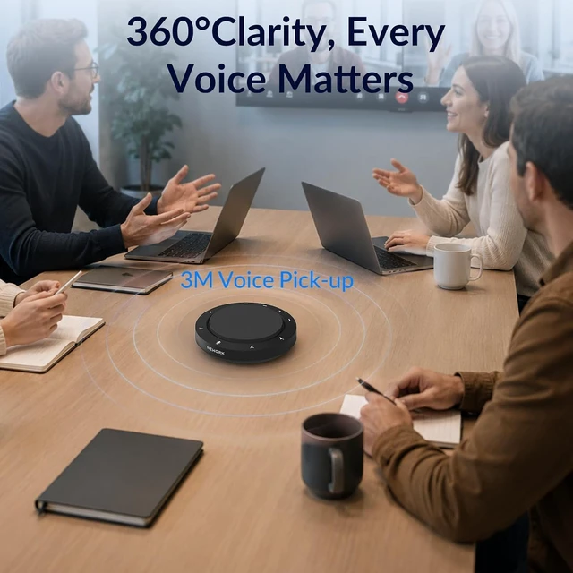 Alt view image 2 of 7 - Conference Speakerphone - 2 AI Noise Reduction Mics, 360° Voice Pickup | AI Noise Reduction, Bluetooth & USB-C/A Connection, 10-14H Playtime, Compatible with Zoom/Teams/Skype/Meet, Home & Office