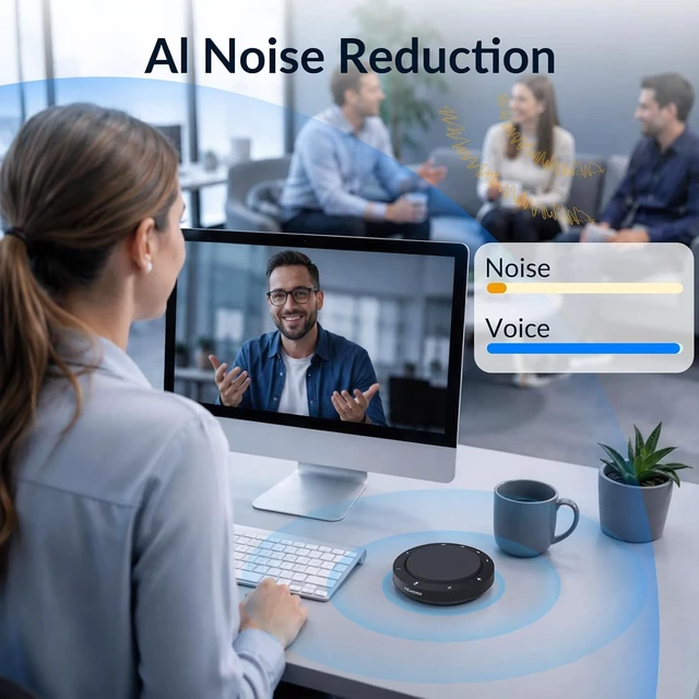 Alt view image 3 of 7 - Conference Speakerphone - 2 AI Noise Reduction Mics, 360° Voice Pickup | AI Noise Reduction, Bluetooth & USB-C/A Connection, 10-14H Playtime, Compatible with Zoom/Teams/Skype/Meet, Home & Office