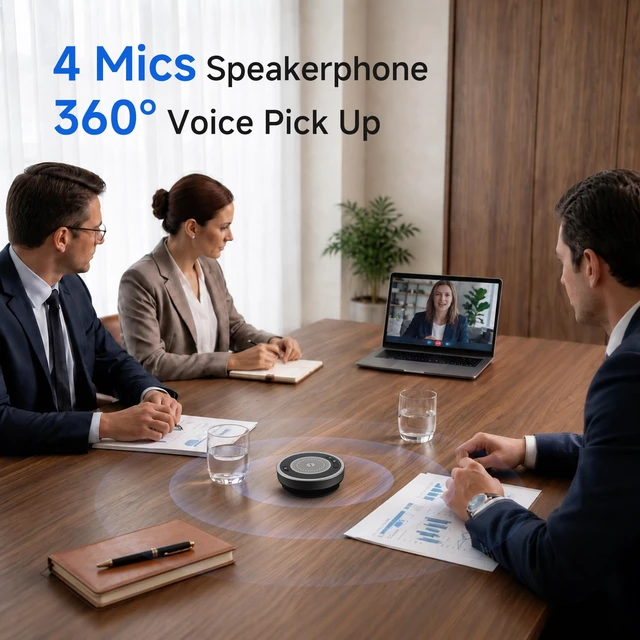 Alt view image 2 of 7 - HORION Wireless Conference Speakerphone, 4-Mic 360° Voice Pickup | Up to 16 ft Pickup, Noise Reduction, Echo Cancellation, Full-Duplex, 5W Speaker, Bluetooth 5.0, USB Dongle, 8H Battery