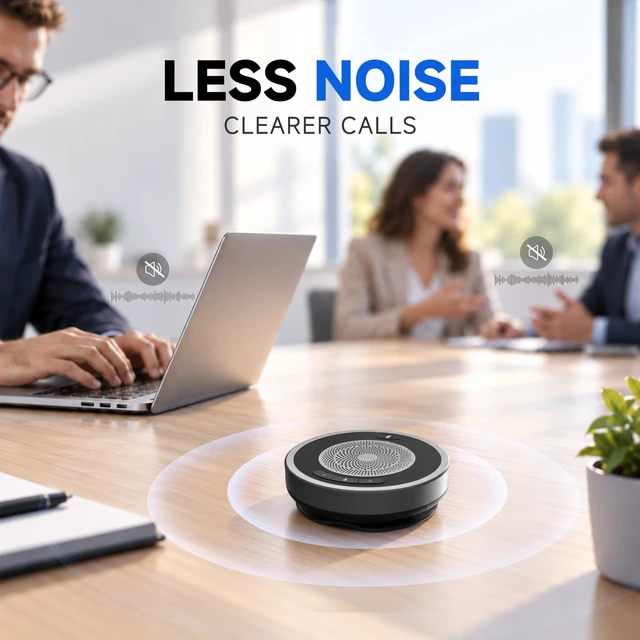 Alt view image 4 of 7 - HORION Wireless Conference Speakerphone, 4-Mic 360° Voice Pickup | Up to 16 ft Pickup, Noise Reduction, Echo Cancellation, Full-Duplex, 5W Speaker, Bluetooth 5.0, USB Dongle, 8H Battery