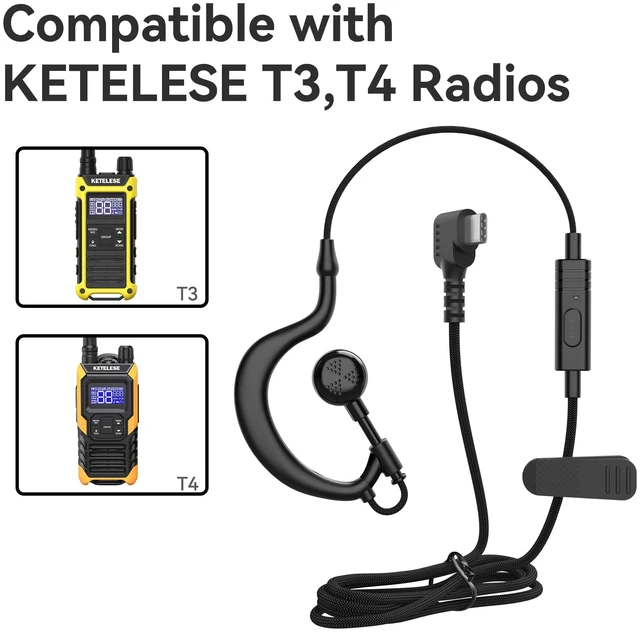 Alt view image 4 of 6 - KETELESE TypeC Earpiece, USB C Headset for T3 T4 Walkie Talkie | G-Shap, in ear, 6 Pack,Black