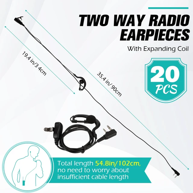 Alt view image 2 of 7 - Saysurey 20 Pieces Walkie Talkie Earpiece with PTT Mic 2 Pin Two Way Radio Headset Microphone Ear Bud Bulk Single Wire Earhook Headphone Compatible with Baofeng BF-888S BF-T26