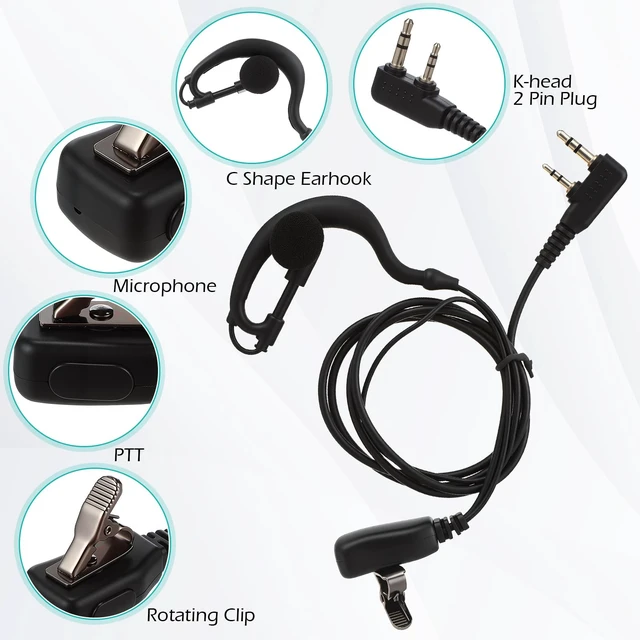 Alt view image 3 of 7 - Saysurey 20 Pieces Walkie Talkie Earpiece with PTT Mic 2 Pin Two Way Radio Headset Microphone Ear Bud Bulk Single Wire Earhook Headphone Compatible with Baofeng BF-888S BF-T26