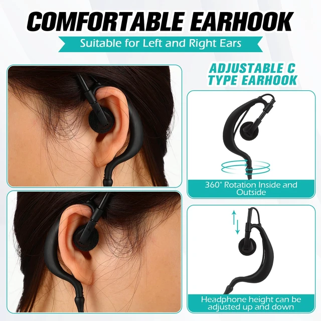 Alt view image 4 of 7 - Saysurey 20 Pieces Walkie Talkie Earpiece with PTT Mic 2 Pin Two Way Radio Headset Microphone Ear Bud Bulk Single Wire Earhook Headphone Compatible with Baofeng BF-888S BF-T26