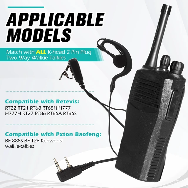 Alt view image 6 of 7 - Saysurey 20 Pieces Walkie Talkie Earpiece with PTT Mic 2 Pin Two Way Radio Headset Microphone Ear Bud Bulk Single Wire Earhook Headphone Compatible with Baofeng BF-888S BF-T26
