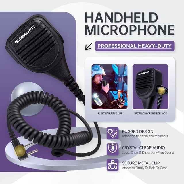 Alt view image 2 of 7 - 2PC Walkie Talkie Handheld Remote Speaker Microphone (K1 (3.5mm + 2.5mm)) | Shoulder Hand Mic Compatible with Rapid Radios, global-ptt G0 G5, Poclink, Rocky Talkie, Kenwood, Samcom, Pxton, BTECH