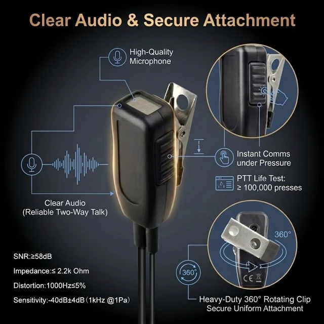 Alt view image 4 of 7 - YNIBST Walkie Talkie Surveillance Earpiece with PTT Mic for Motorola R7 | Security Headset with Extra Replacement Acoustic Coil Tube for MXP600 ION APX N70 N50 N30