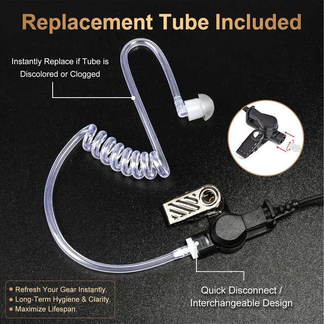 Alt view image 7 of 7 - YNIBST Walkie Talkie Surveillance Earpiece with PTT Mic for Motorola R7 | Security Headset with Extra Replacement Acoustic Coil Tube for MXP600 ION APX N70 N50 N30