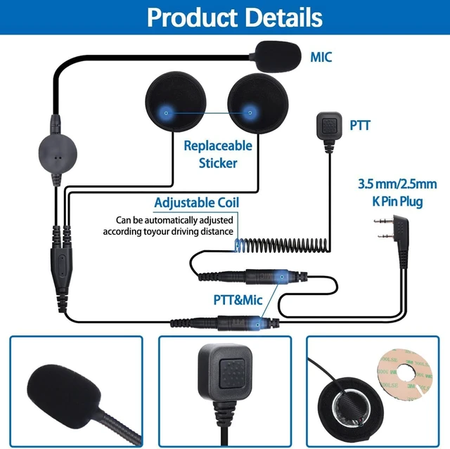 Alt view image 2 of 7 - BAOFENG 2PCS Rugged Radio Helmet Headset with Mic Microphone 2 PIN PTT BF-F8HP Pro UV-5R Mini AR-5RM UV-21R UV32 DM32 Two Way Radio Walkie Talkies
