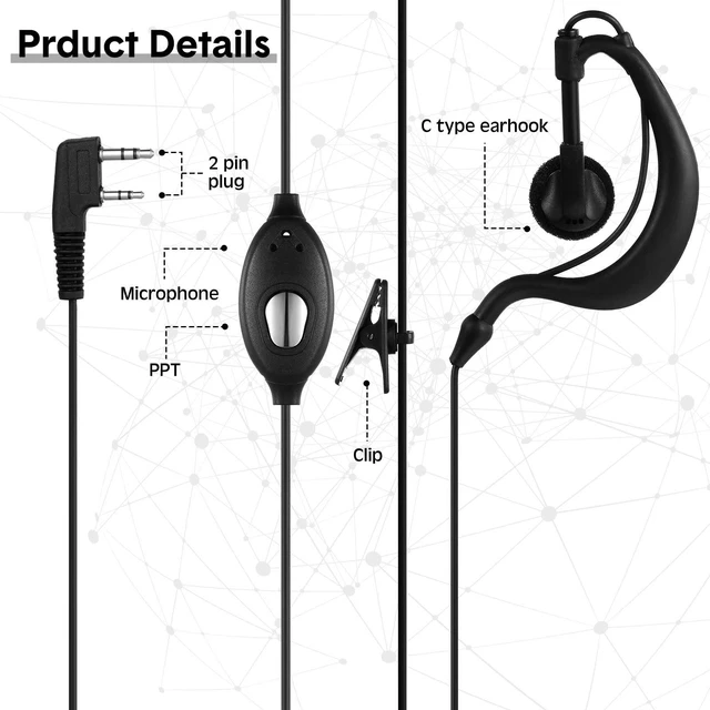 Alt view image 3 of 7 - Mimorou 20 Pairs Two Way Radio Walkie Talkie Earpiece with Mic 2 Pin Bulk | 2 Pin, Microphone Earbud Single Wire Earhook Headset Compatible with Baofeng Uv-5r Bf-888s Arcshell Retevis H-777 Rt21 Rt22