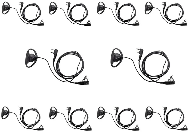 Main image of Caroo D-Shape Earpiece Compatible with Kenwood TK-3107 10-Pack | walkie talkie headsets with PTT mic compatible with Kenwood NX-240 Baofeng BF-888S UV-82 2-pin