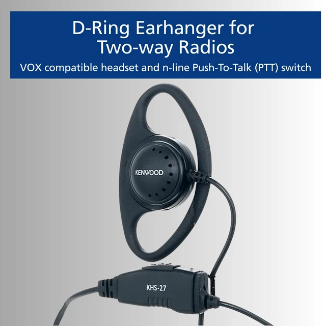 Alt view image 2 of 6 - Kenwood KHS-27A D-Ring Earhanger with a Clip Microphone, for High-Noise Environments, Compatible with ProTalk & FreeTalk Series Radios, Features an in-Line Push-to-Talk (PTT) Switch