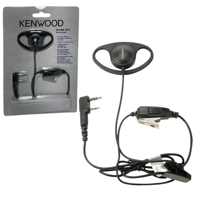 Main image of Kenwood KHS-27A D-Ring Earhanger with a Clip Microphone, for High-Noise Environments, Compatible with ProTalk & FreeTalk Series Radios, Features an in-Line Push-to-Talk (PTT) Switch