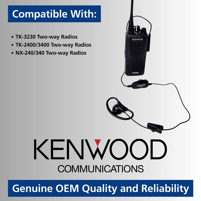 Alt view image 6 of 6 - Kenwood KHS-27A D-Ring Earhanger with a Clip Microphone, for High-Noise Environments, Compatible with ProTalk & FreeTalk Series Radios, Features an in-Line Push-to-Talk (PTT) Switch
