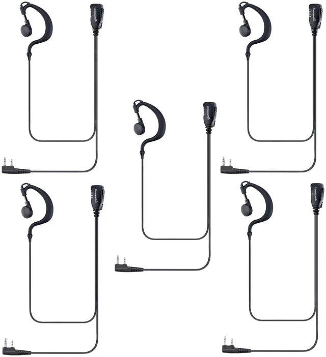 Main image of commountain Earpiece for Kenwood Baofeng 2-Pin Walkie Talkies Radios | Fits TK Series & UV-5R BF-F8HP and more, G-Shape Earhook Headset Fits Left or Right Ear, Noise Reducing PTT Mic, 5 Pack