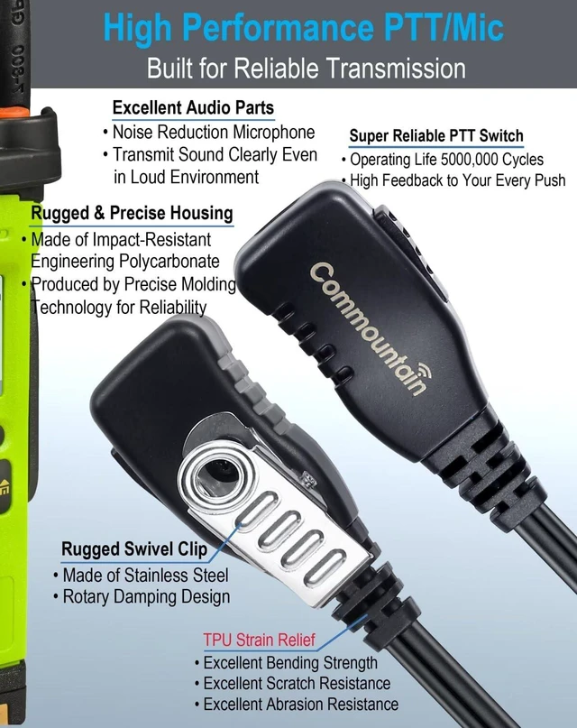 Alt view image 3 of 6 - commountain Earpiece for Kenwood Baofeng 2-Pin Walkie Talkies Radios | Fits TK Series & UV-5R BF-F8HP and more, G-Shape Earhook Headset Fits Left or Right Ear, Noise Reducing PTT Mic, 5 Pack