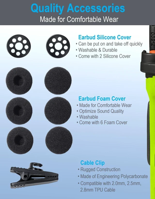 Alt view image 6 of 6 - commountain Earpiece for Kenwood Baofeng 2-Pin Walkie Talkies Radios | Fits TK Series & UV-5R BF-F8HP and more, G-Shape Earhook Headset Fits Left or Right Ear, Noise Reducing PTT Mic, 5 Pack