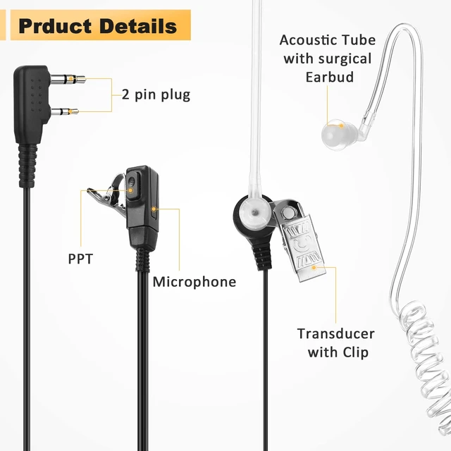 Alt view image 3 of 6 - Leumoi 60 Pack Walkie Talkies Earpiece with Mic Radio | 2 Pin Acoustic Tube Headset Earpiece Compatible with Baofeng Uv-5r Retevis H-777 Rt1 Rt21 Rt22 Arcshell Ar-5 2 Way Radio