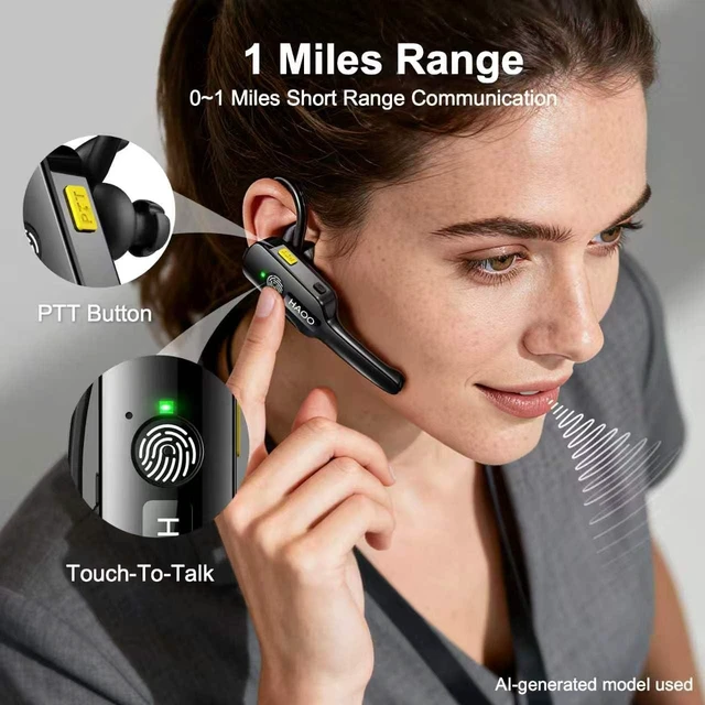 Alt view image 4 of 7 - Wireless Mini Walkie Talkies, ENC Noise Cancellation, Touch-to-Talk, 3 Pack | Wearable Two Way Radios with Ear-Hook for Short Range, Indoor, Restaurants, Retail Stores, Adults & Team Use