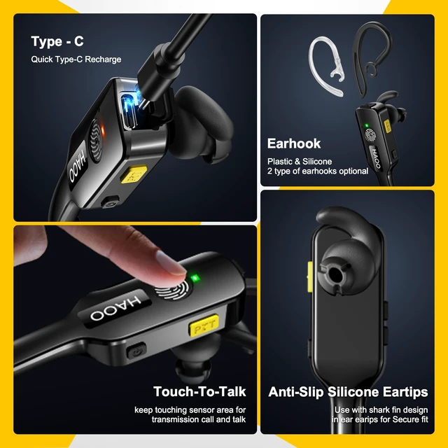 Alt view image 7 of 7 - Wireless Mini Walkie Talkies, ENC Noise Cancellation, Touch-to-Talk, 3 Pack | Wearable Two Way Radios with Ear-Hook for Short Range, Indoor, Restaurants, Retail Stores, Adults & Team Use